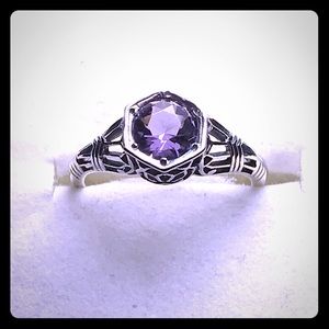 Amethyst arts and deco inspired silver ring